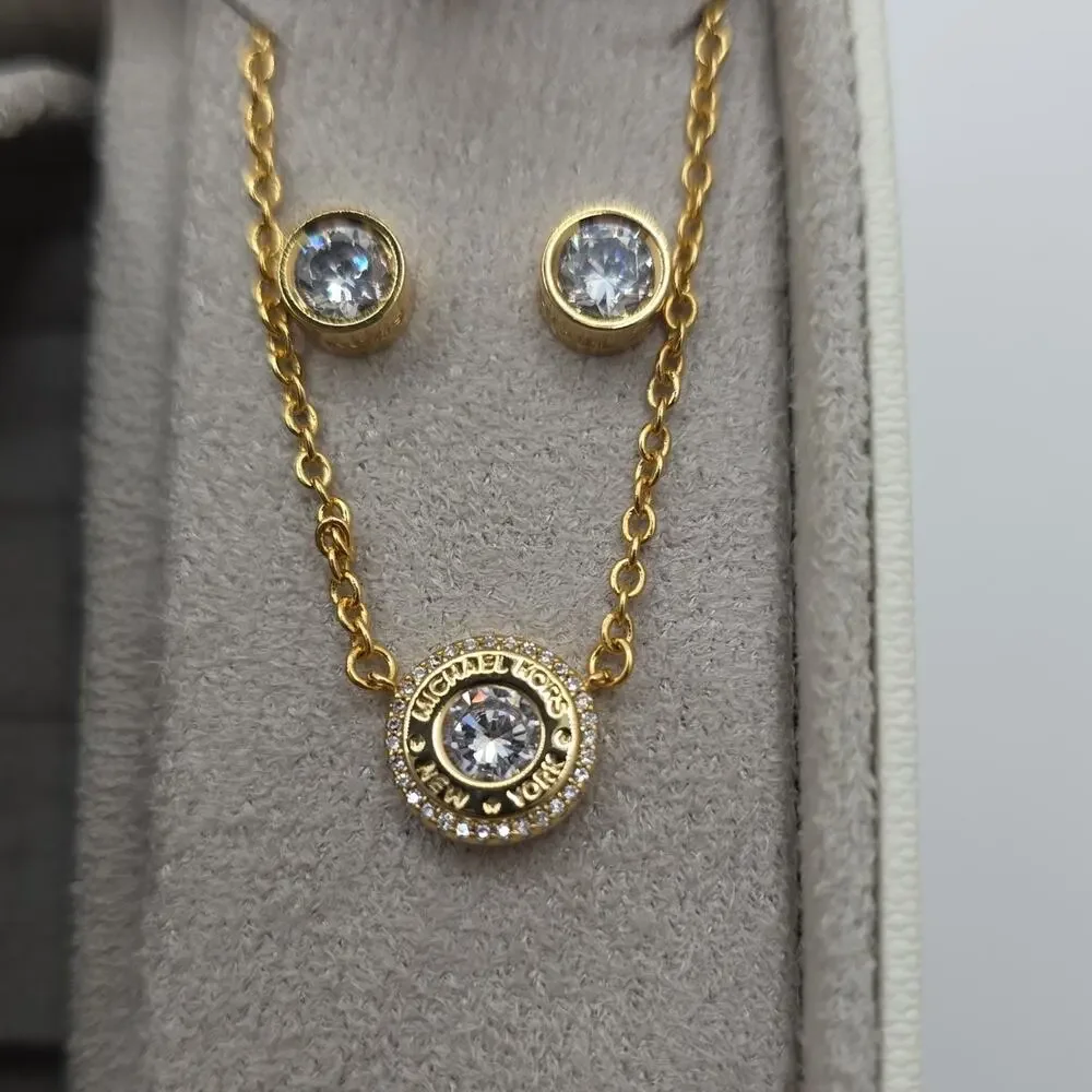 Michael Kors Lauryn Stainless Steel Quartz Watch Earrings and Necklace Gift Set